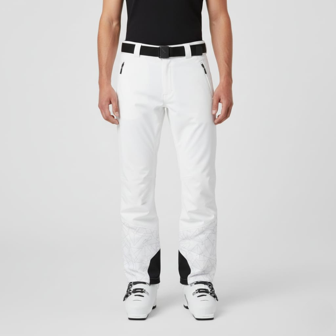 Pantaloni da Sci Uomo | Pantaloni Neve Bianco Aderenti Geometria Softshell