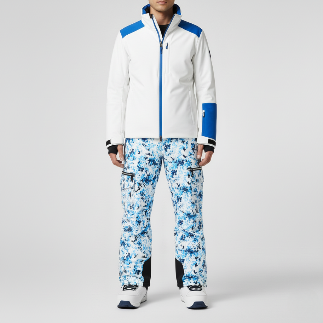 Pantaloni Neve Uomo Stampati | Pantaloni Sci Blu Bianco Fantasia Camo Impermeabili
