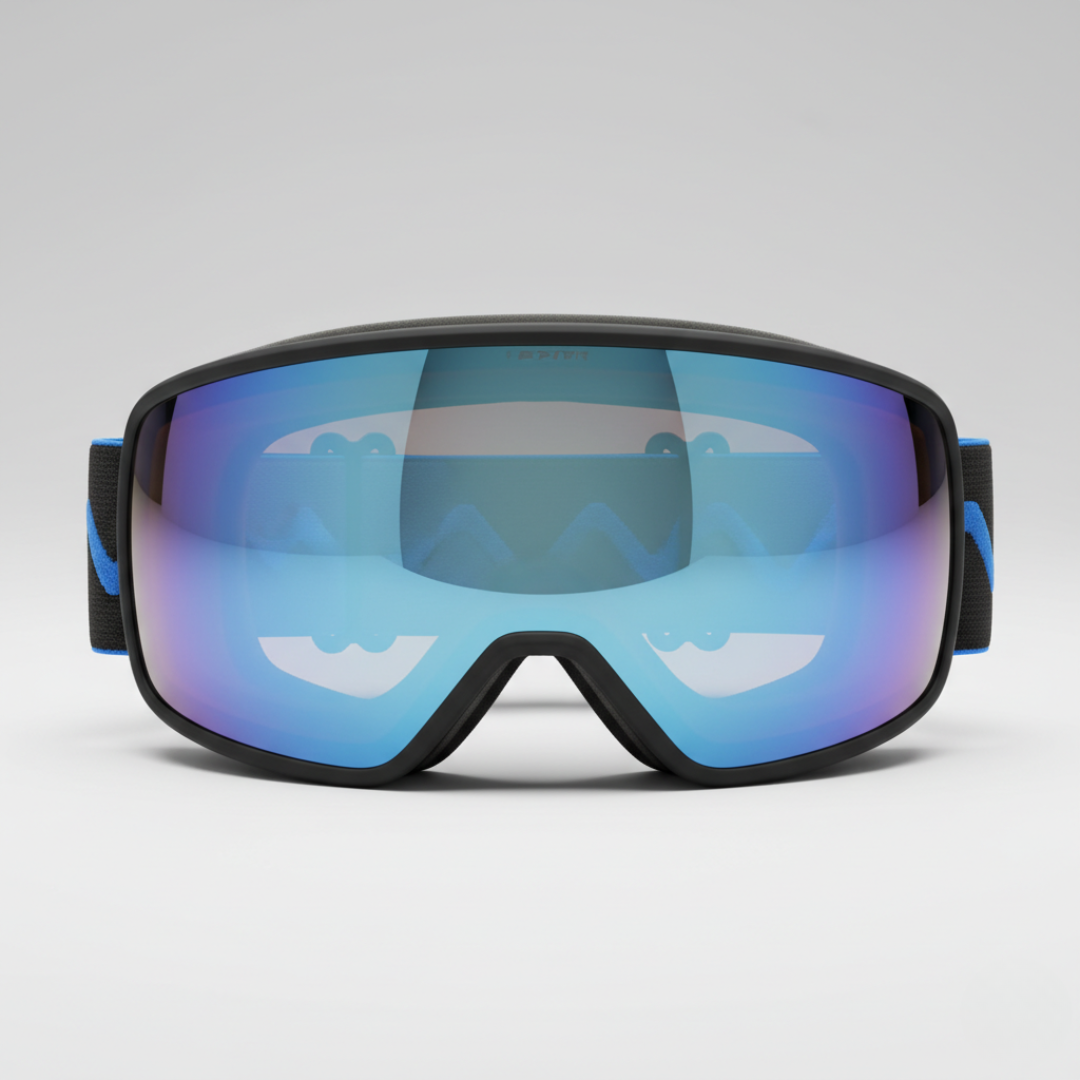 Maschera Visione Ampia | Maschera da Sci Nero Blu Specchiata Sferica Anti-fog