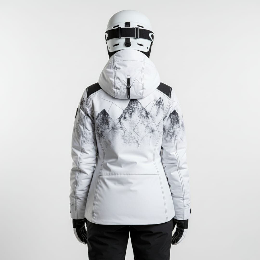 Giacca da Pista Donna | Giacca da Sci Bianco Nera Stampa Montagna Imbottita