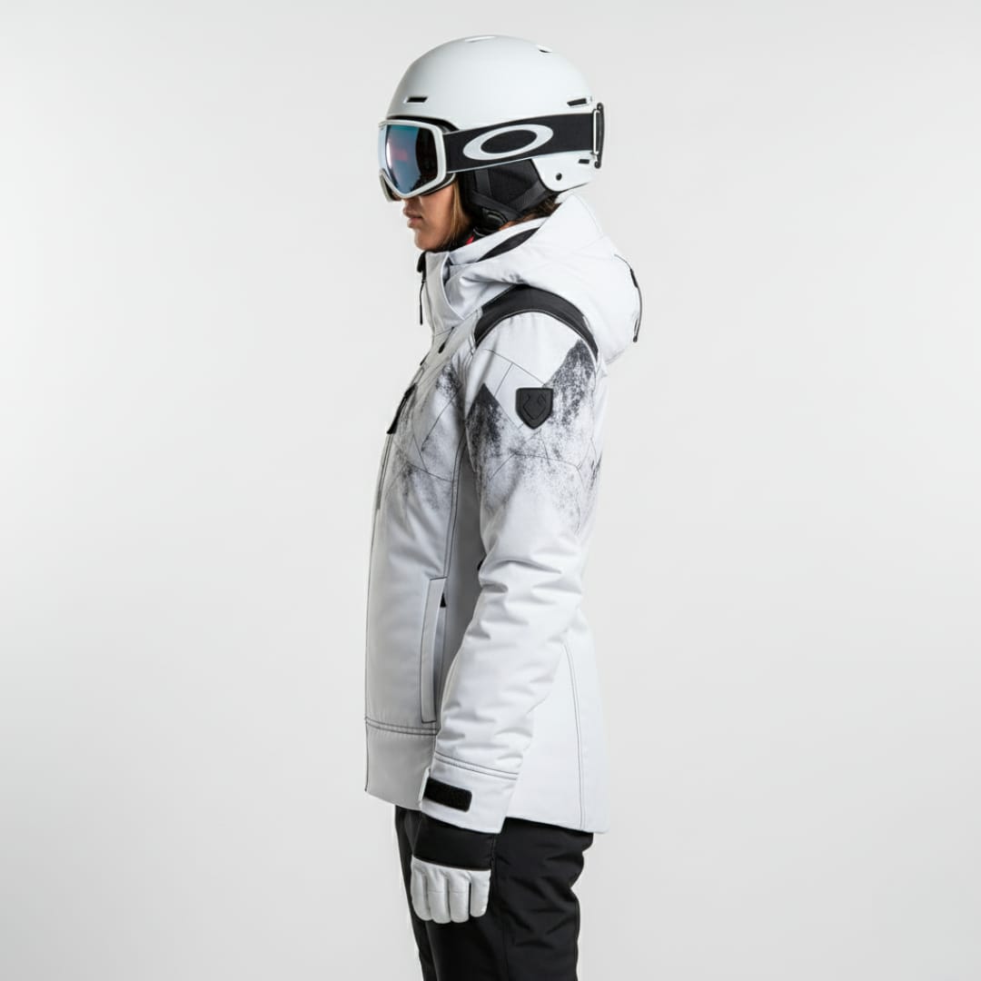 Giacca da Pista Donna | Giacca da Sci Bianco Nera Stampa Montagna Imbottita