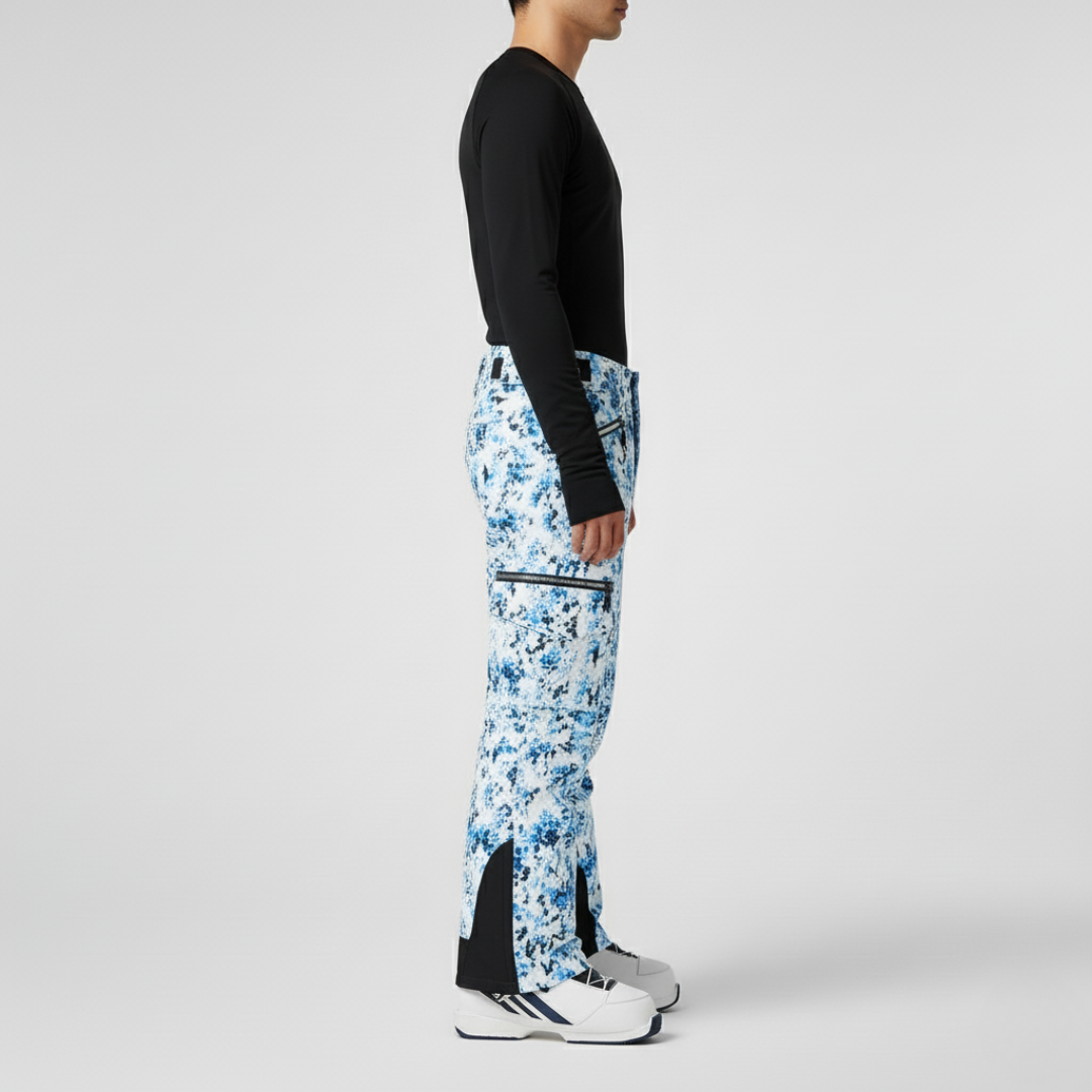 Pantaloni Neve Uomo Stampati | Pantaloni Sci Blu Bianco Fantasia Camo Impermeabili