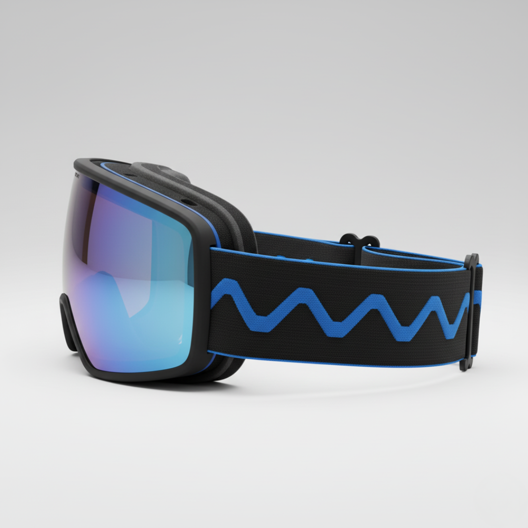 Maschera Visione Ampia | Maschera da Sci Nero Blu Specchiata Sferica Anti-fog