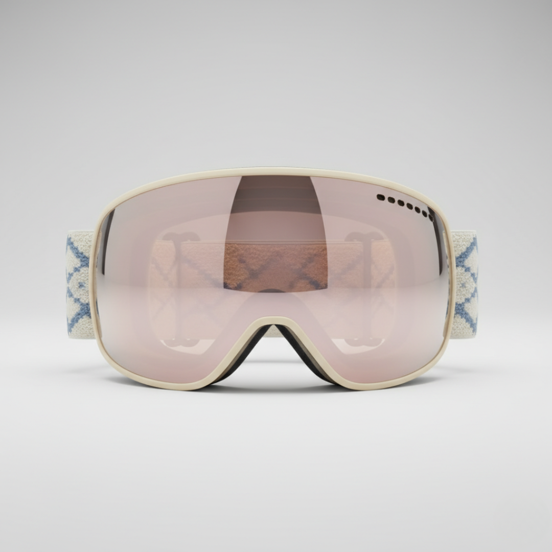 Maschera Sci Donna Stile | Maschera Neve Beige Oro Rosa Lente Specchiata Fantasia