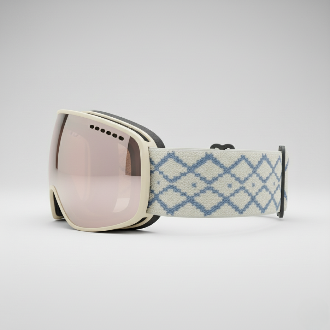 Maschera Sci Donna Stile | Maschera Neve Beige Oro Rosa Lente Specchiata Fantasia