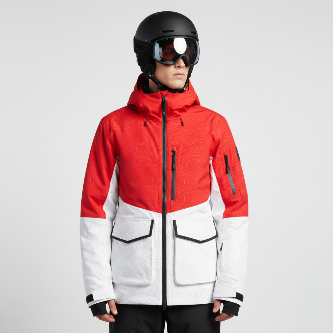 Giacca Tecnica Shell | Giacca da Sci Rosso Bianco Impermeabile