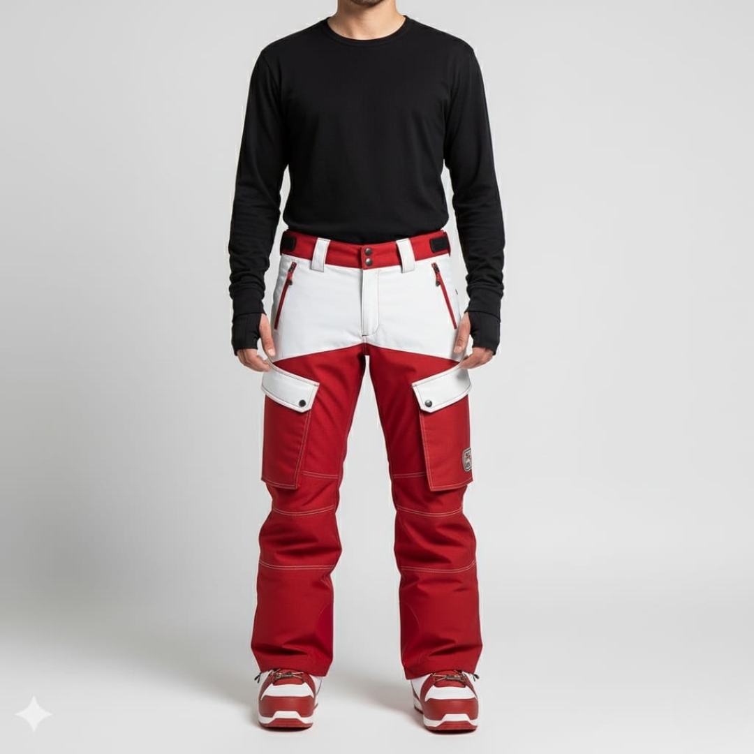 Pantaloni Cargo Freestyle | Pantaloni Neve Rosso Bianco Colorblock Larghi Tecnici