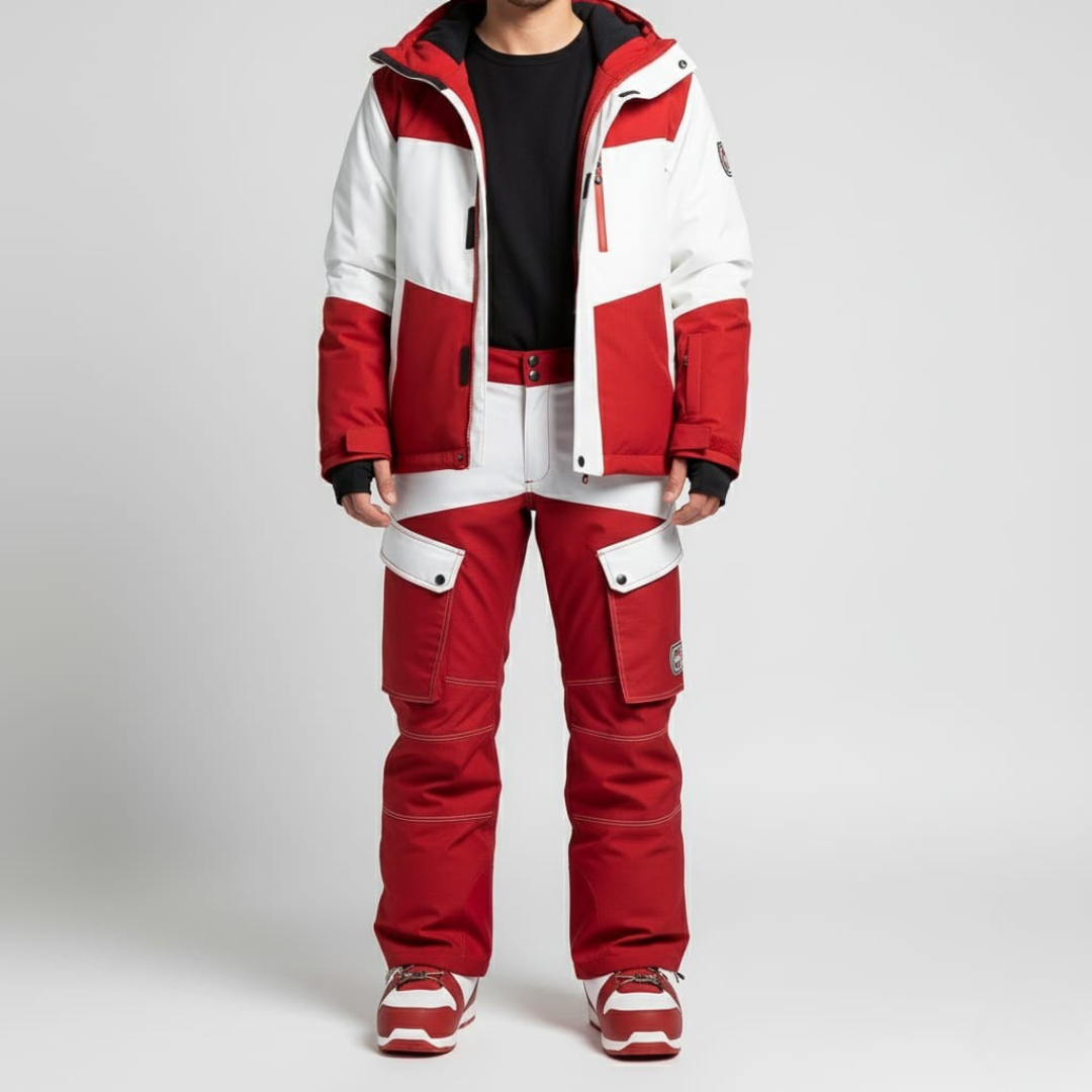 Pantaloni Cargo Freestyle | Pantaloni Neve Rosso Bianco Colorblock Larghi Tecnici