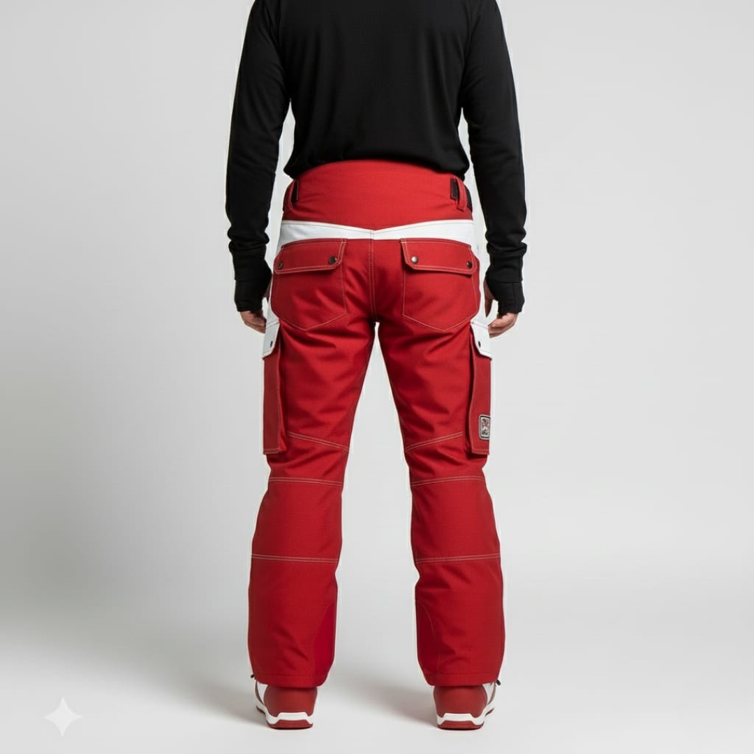 Pantaloni Cargo Freestyle | Pantaloni Neve Rosso Bianco Colorblock Larghi Tecnici