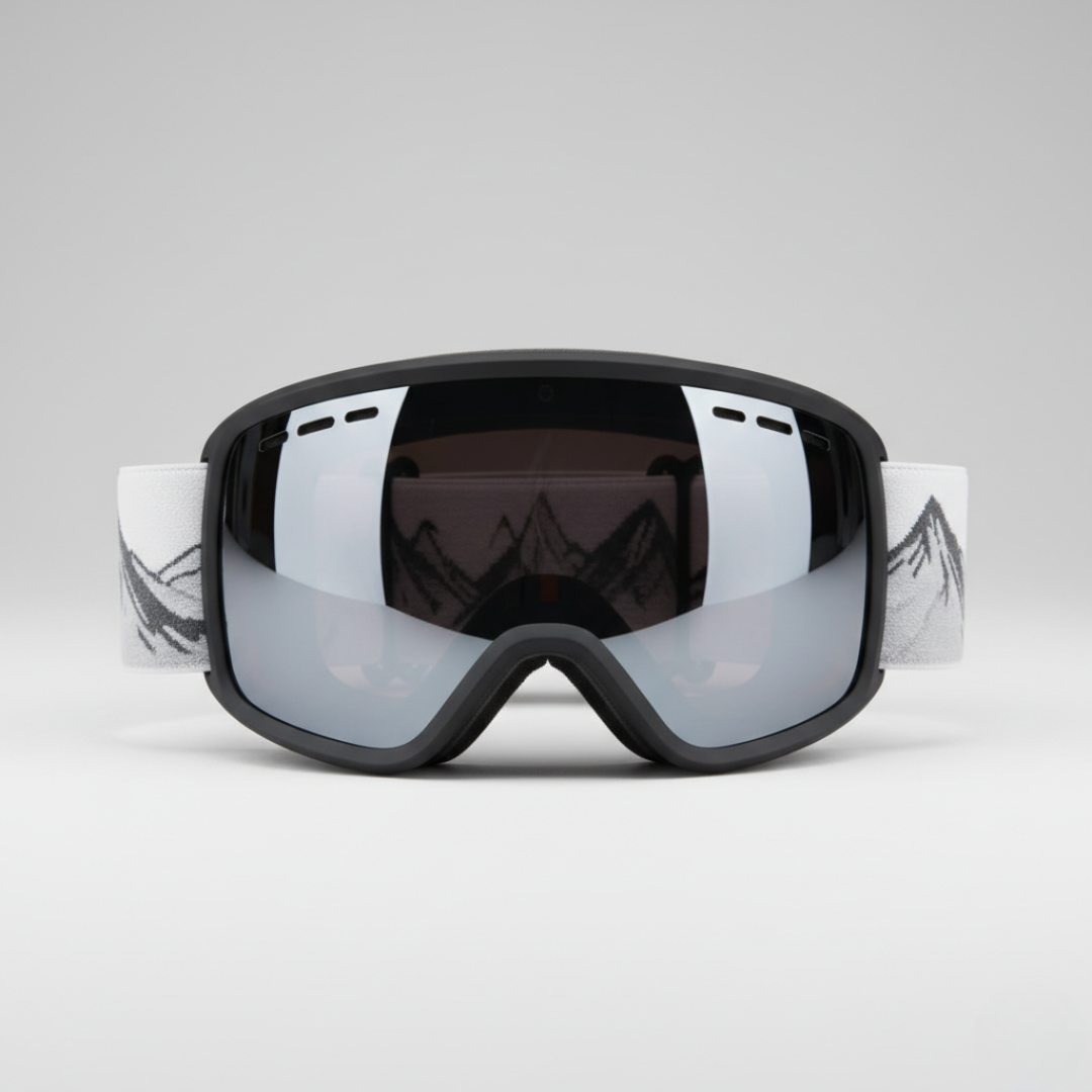 Maschera Visione Freeride | Maschera da Sci Nero Argento Bianco Stampa Montagna