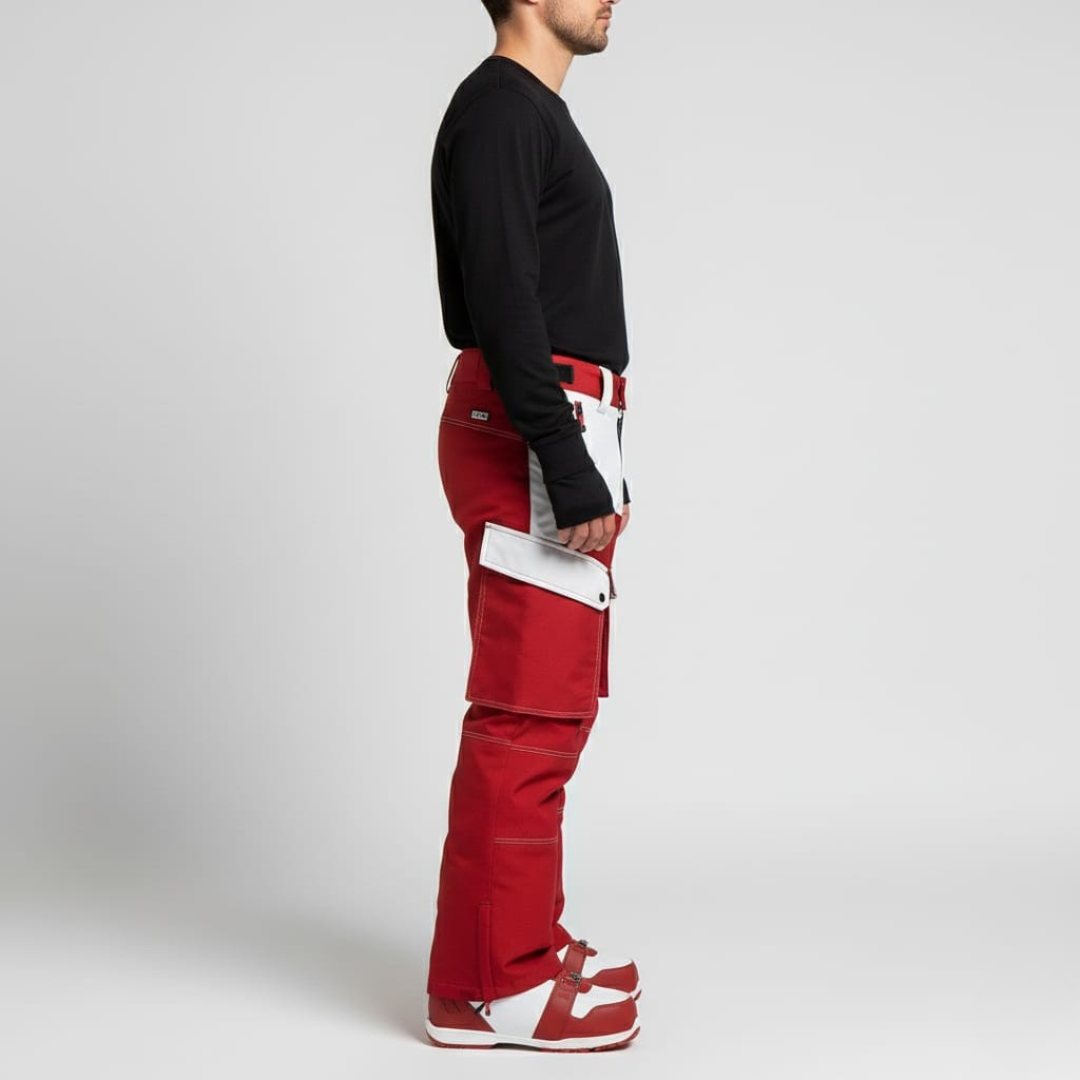 Pantaloni Cargo Freestyle | Pantaloni Neve Rosso Bianco Colorblock Larghi Tecnici