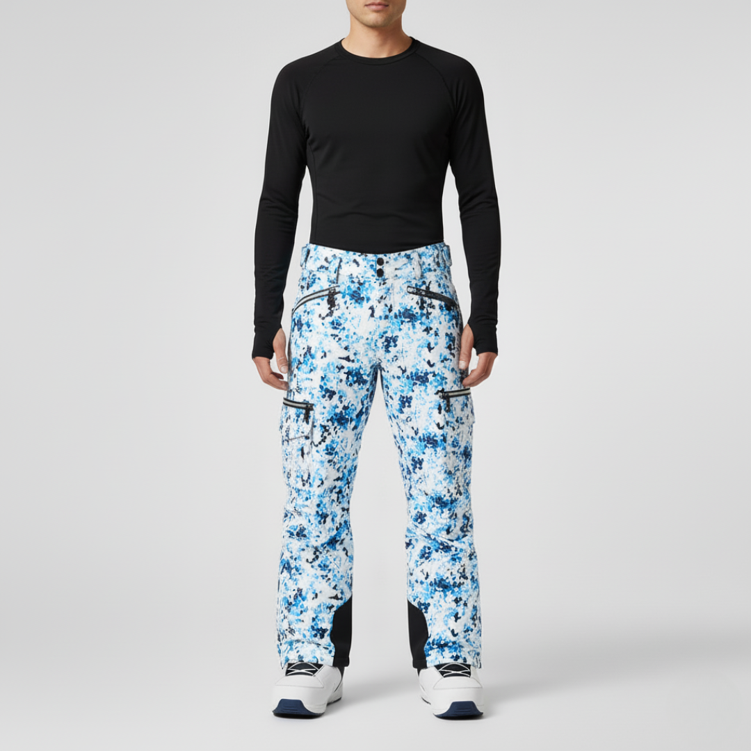 Pantaloni Neve Uomo Stampati | Pantaloni Sci Blu Bianco Fantasia Camo Impermeabili