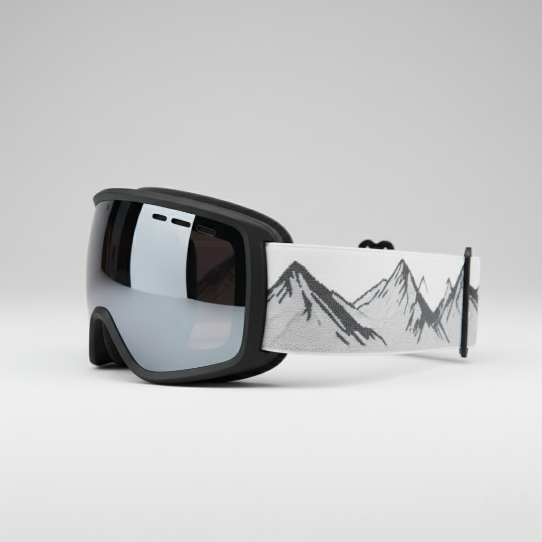 Maschera Visione Freeride | Maschera da Sci Nero Argento Bianco Stampa Montagna